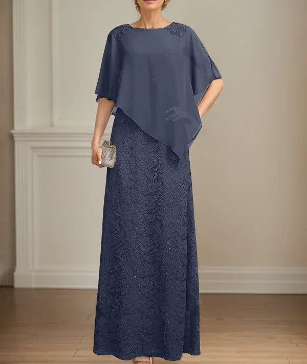 Sheath/Column Scoop Floor-Length Chiffon Lace Mother of the Bride Dress With Sequins Beading