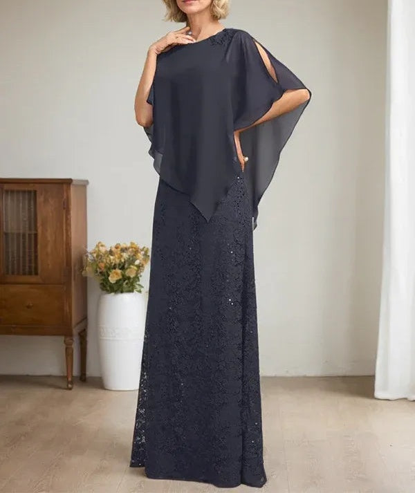 Sheath/Column Scoop Floor-Length Chiffon Lace Mother of the Bride Dress With Sequins Beading