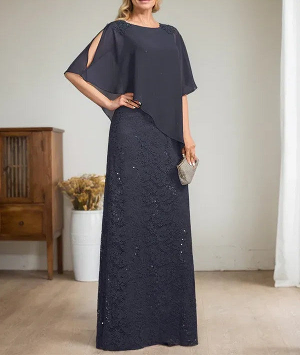 Sheath/Column Scoop Floor-Length Chiffon Lace Mother of the Bride Dress With Sequins Beading