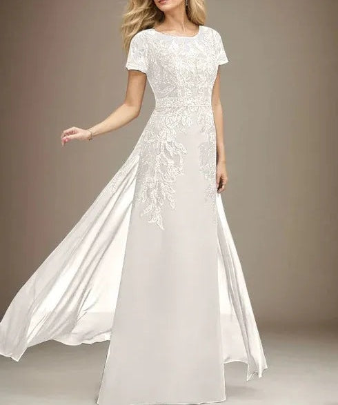 Sheath/Column Scoop Illusion Floor-Length Lace Chiffon Mother of the Bride Dress With Sequins