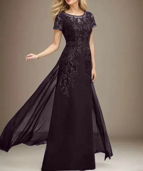 Sheath/Column Scoop Illusion Floor-Length Lace Chiffon Mother of the Bride Dress With Sequins