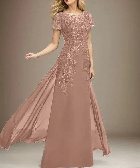 Sheath/Column Scoop Illusion Floor-Length Lace Chiffon Mother of the Bride Dress With Sequins
