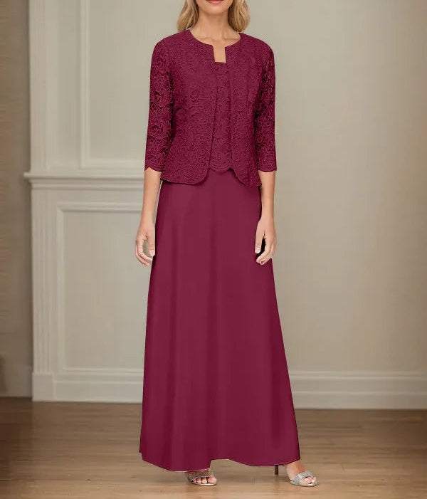 Glitter Lace & Satin Skirt Jacket Dress with Open Jacket