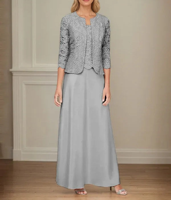 Glitter Lace & Satin Skirt Jacket Dress with Open Jacket