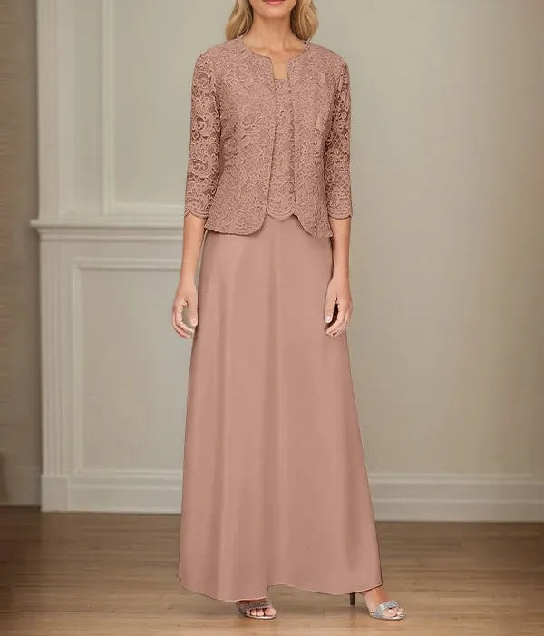 Glitter Lace & Satin Skirt Jacket Dress with Open Jacket