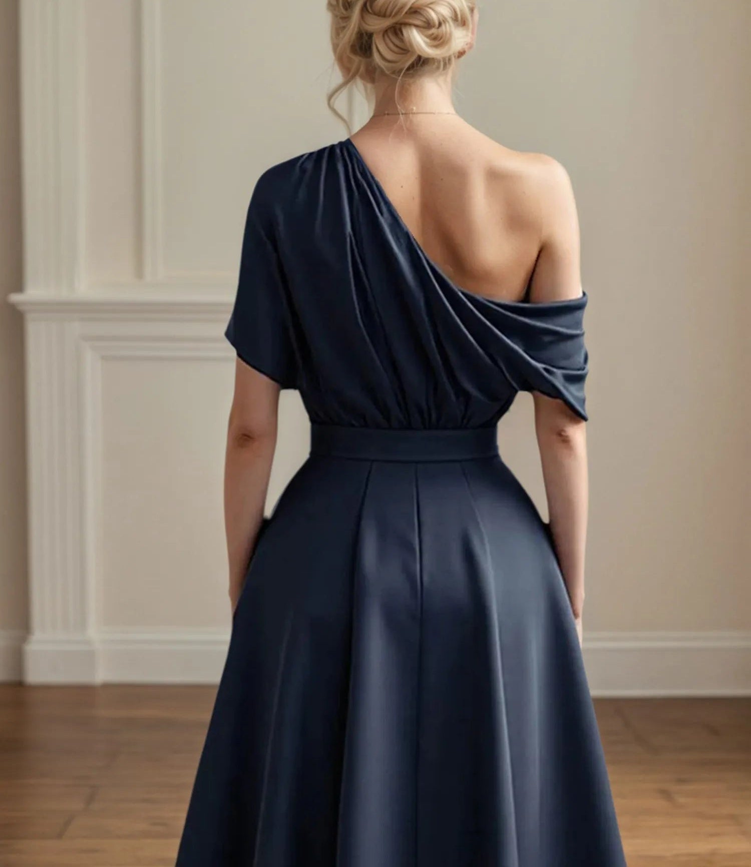 A Line Satin One Shoulder Pleated Ankle Length Mother of the Bride Dress