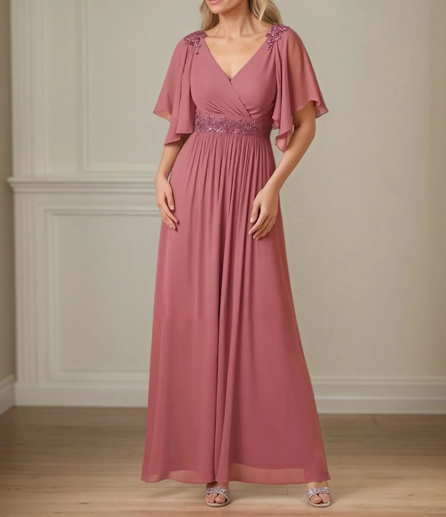 A Line Chiffon Floor Length Mother of the Bride Dress with Appliques