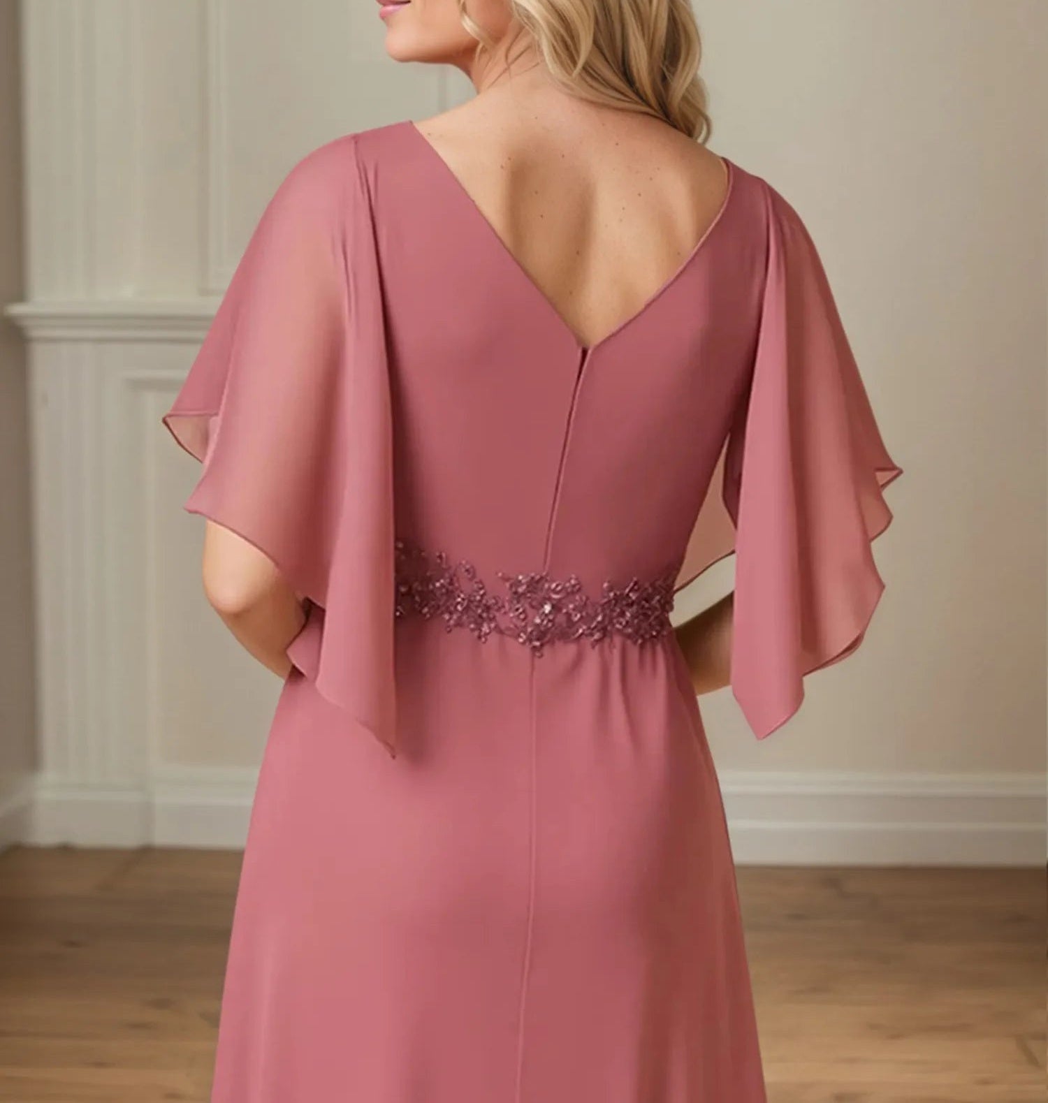 A Line Chiffon Floor Length Mother of the Bride Dress with Appliques