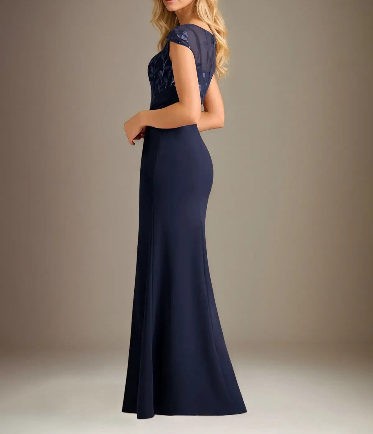 Trumpet/Mermaid Stretch Crepe Scoop Neck Cape Sleeve Floor Length Dress