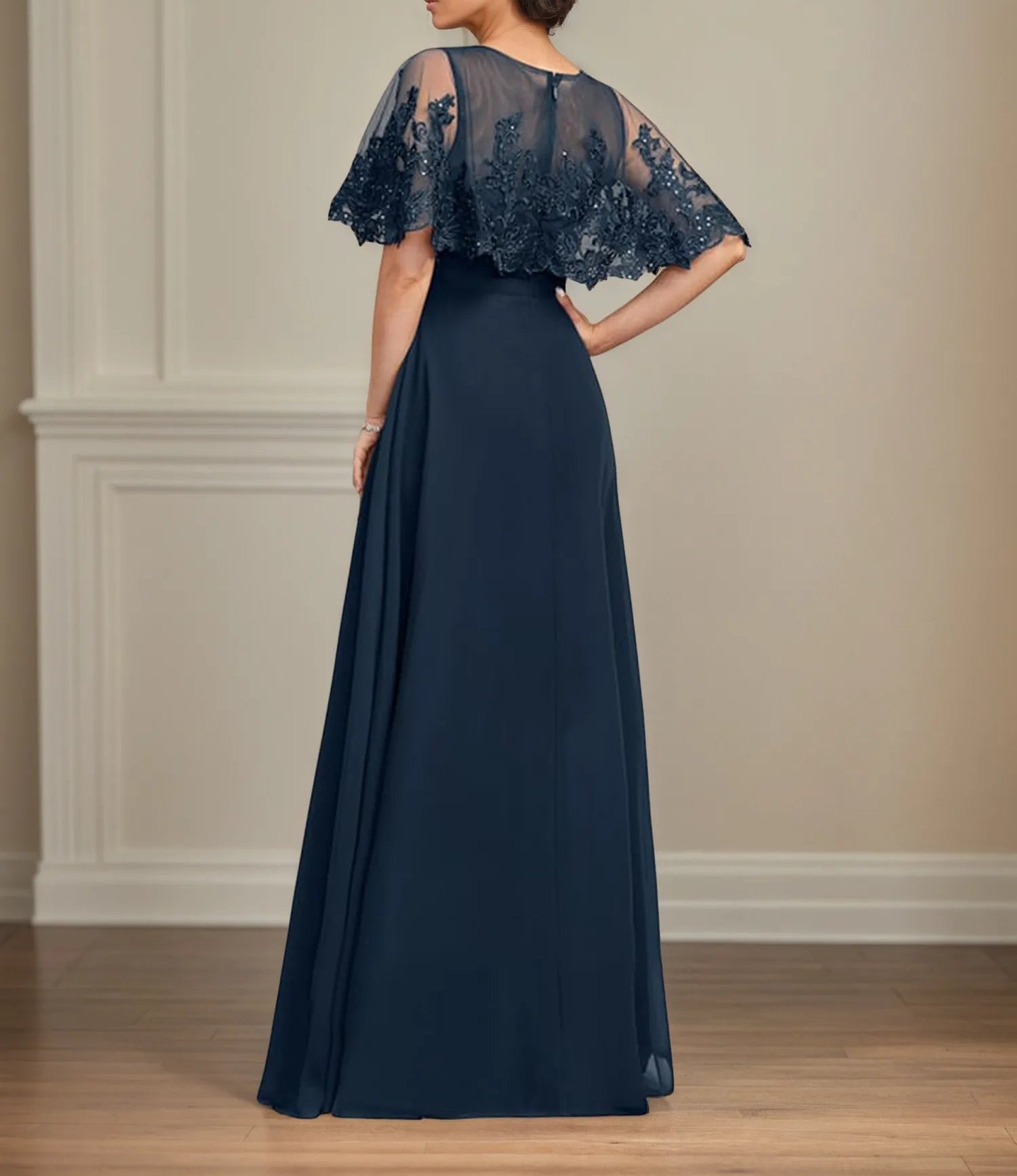 A Line Scoop Floor Length Chiffon Mother of the Bride Dress With Pleated Sequins