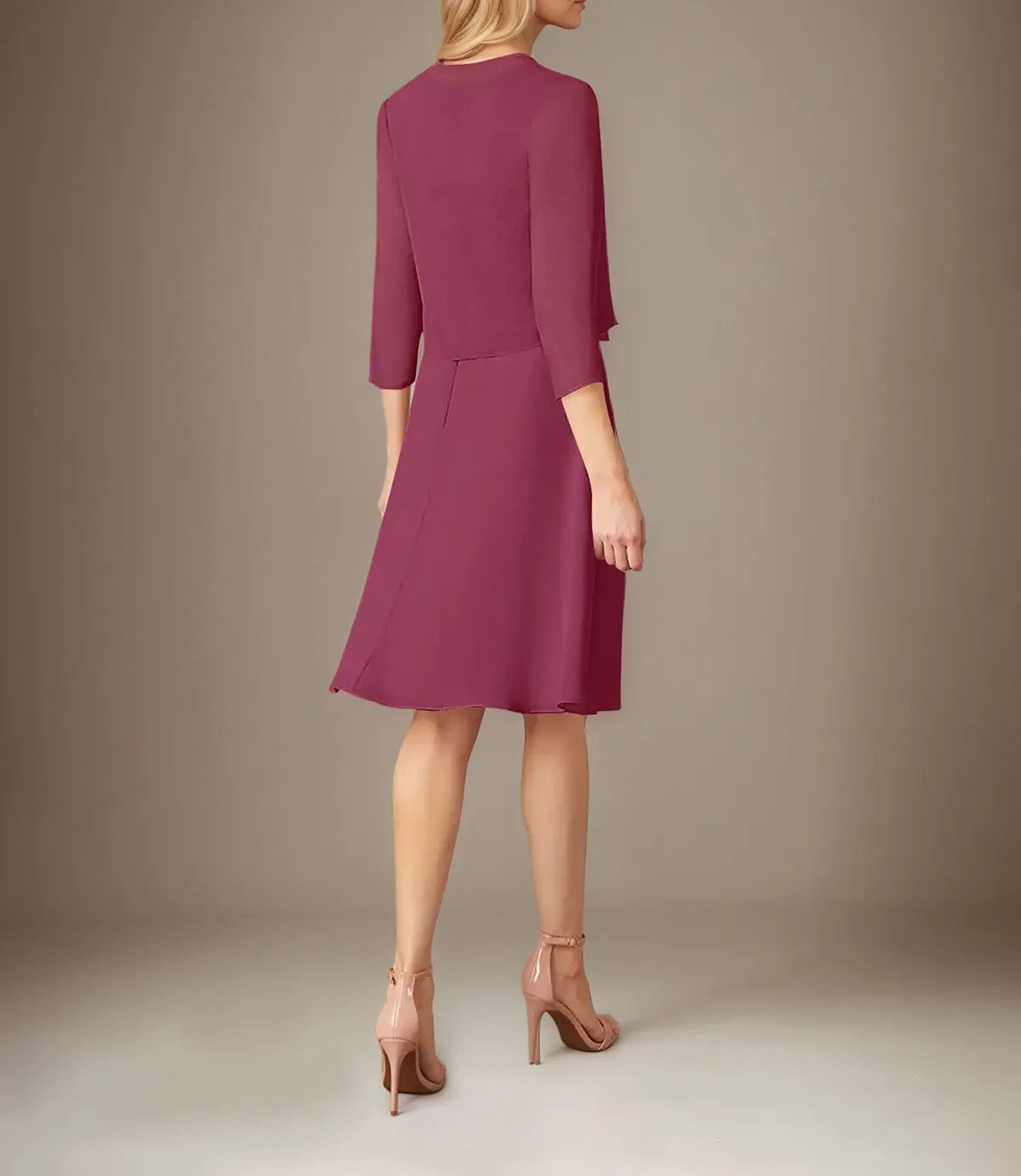 A Line Chiffon Scoop Neck 3/4 Sleeves Knee Length Dress