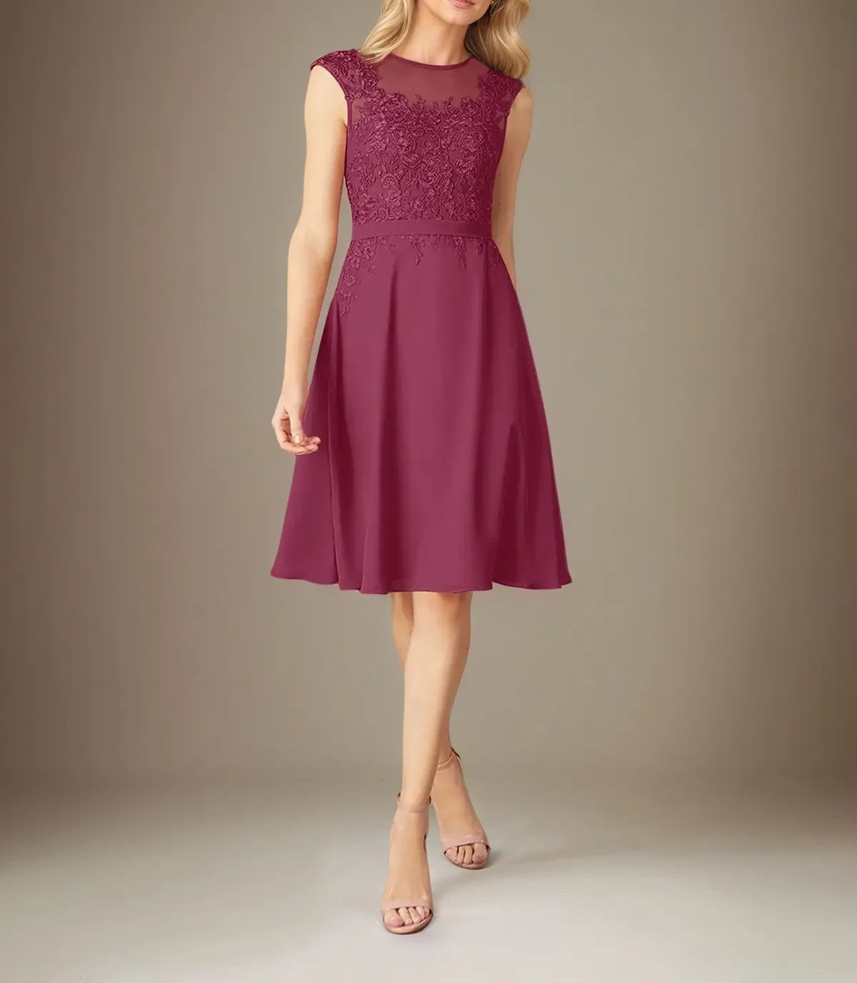 A Line Chiffon Scoop Neck 3/4 Sleeves Knee Length Dress