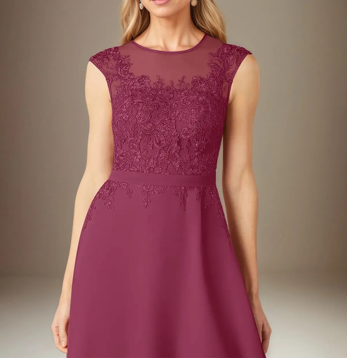 A Line Chiffon Scoop Neck 3/4 Sleeves Knee Length Dress