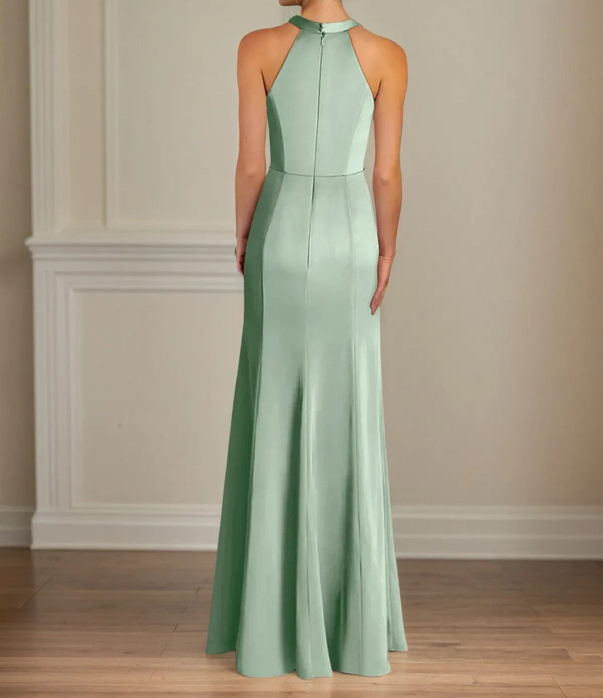 Trumpet/Mermaid Halter Neck Sleeveless Floor-Length Satin Dress With Pleated
