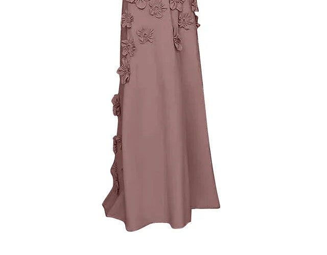 A Line High Neck Sleeveless Floor Length Stretch Crepe Dress With 3D Flowers