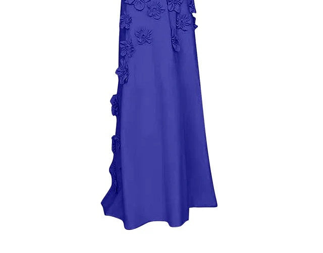 A Line High Neck Sleeveless Floor Length Stretch Crepe Dress With 3D Flowers