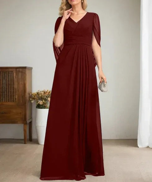 Dark Navy A-Line V-Neck Long Mother of Bride Dress