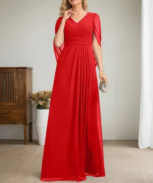 Dark Navy A-Line V-Neck Long Mother of Bride Dress