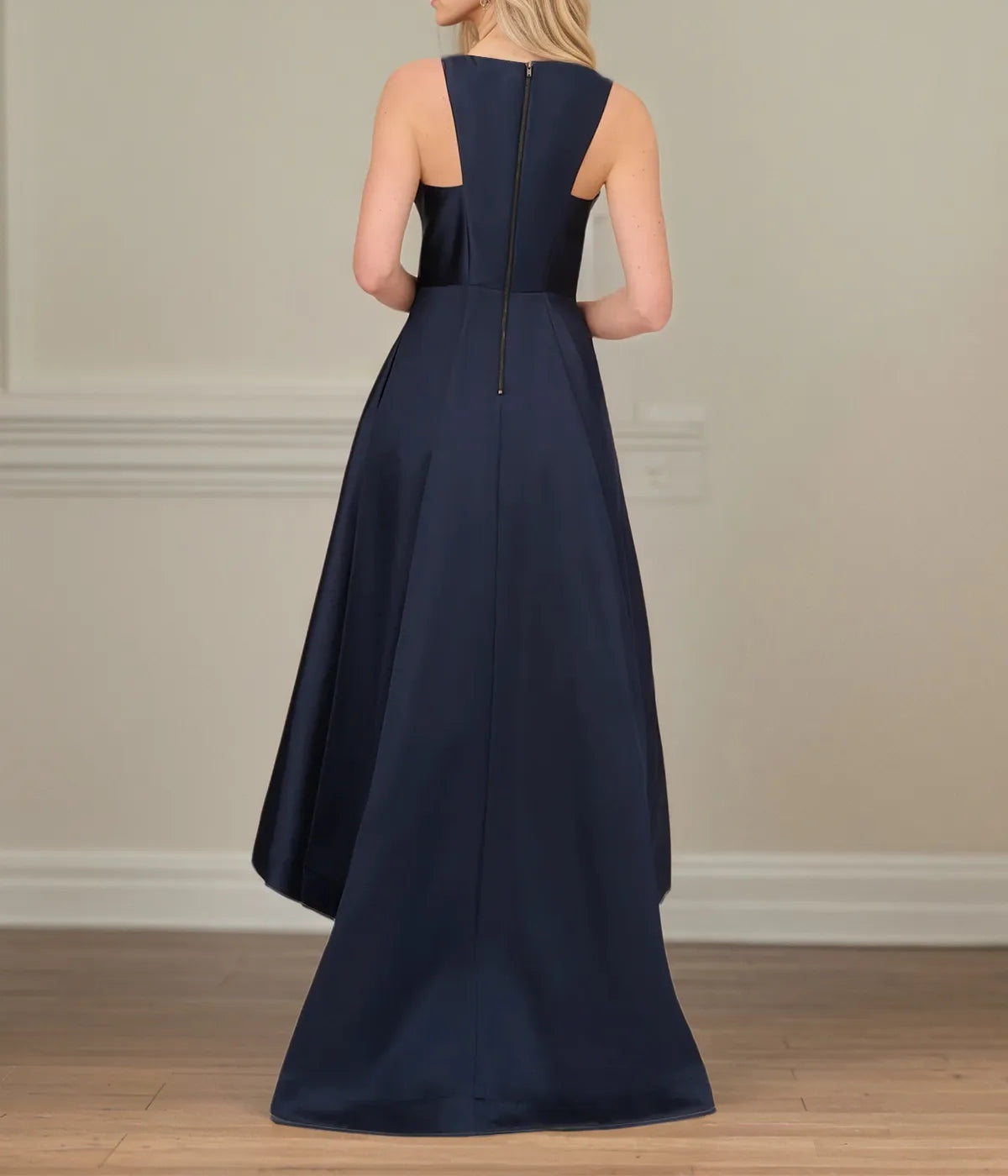 A Line Scoop Neck Sleeveless Asymmetrical Satin Mother of the Bride Dress