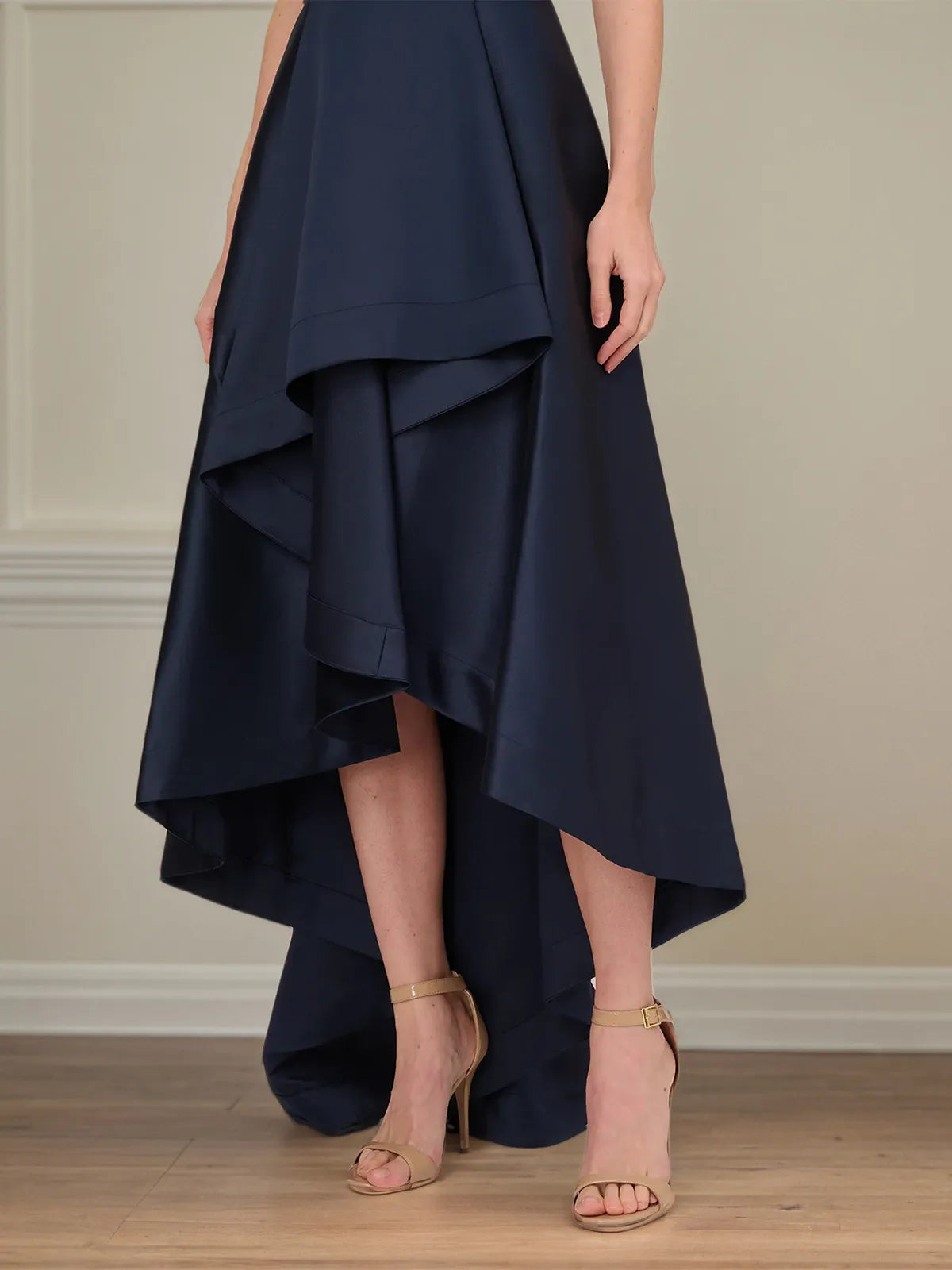 A Line Scoop Neck Sleeveless Asymmetrical Satin Mother of the Bride Dress