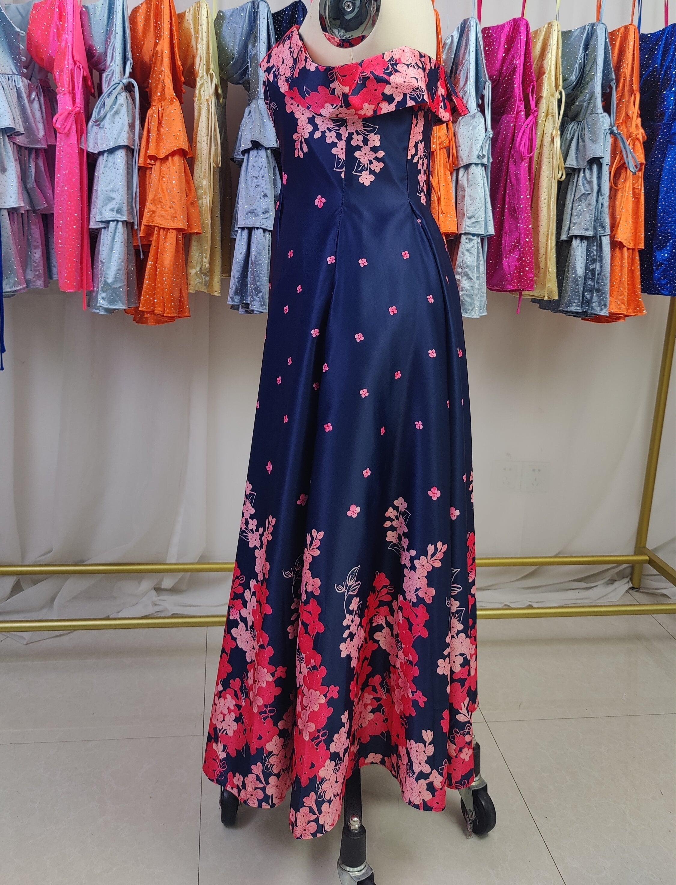 A Line Off The Shoulder Ankle Length Satin Floral Mother of the Bride Dress