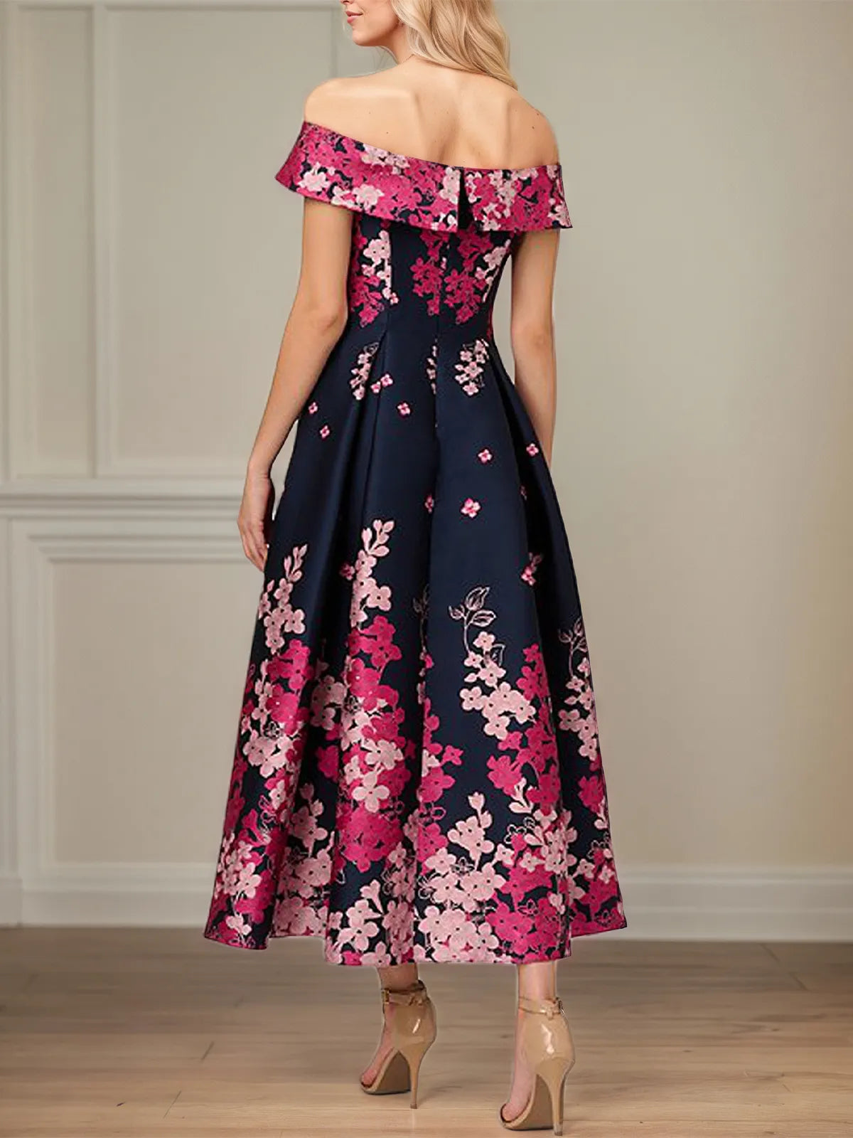 A Line Off The Shoulder Ankle Length Satin Floral Mother of the Bride Dress