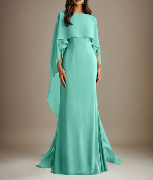Sheath/Column Boatneck Floor-Length Chiffon Mother of the Bride Dress With Cascading Ruffles