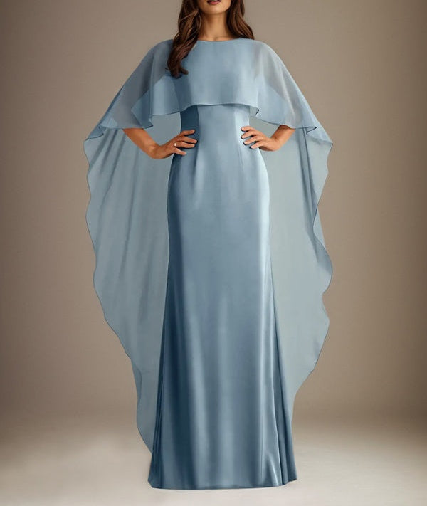 Sheath/Column Boatneck Floor-Length Chiffon Mother of the Bride Dress With Cascading Ruffles