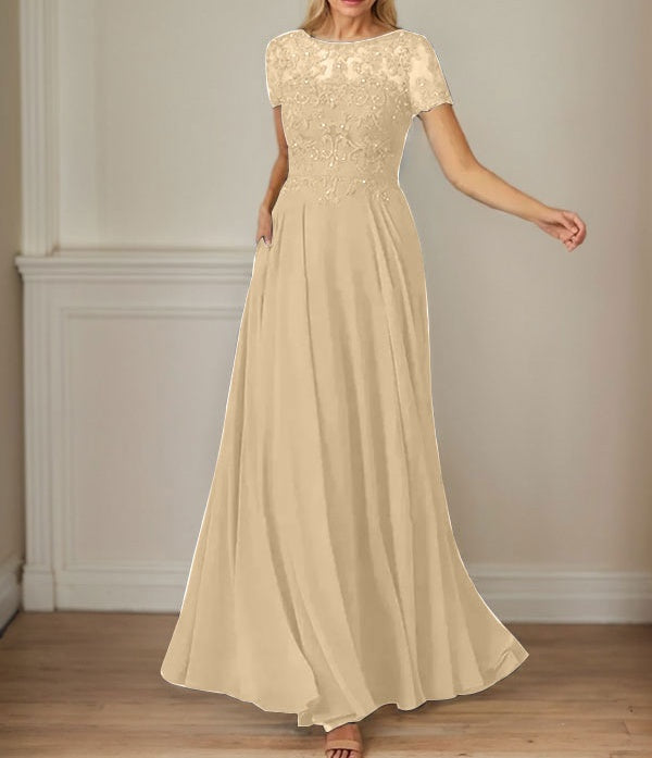 Dark Navy A-Line Boatneck Sequins Chiffon Dress