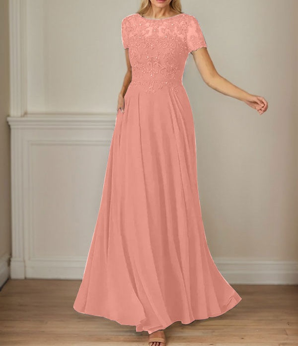 Dark Navy A-Line Boatneck Sequins Chiffon Dress