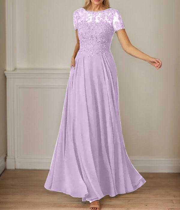 Dark Navy A-Line Boatneck Sequins Chiffon Dress