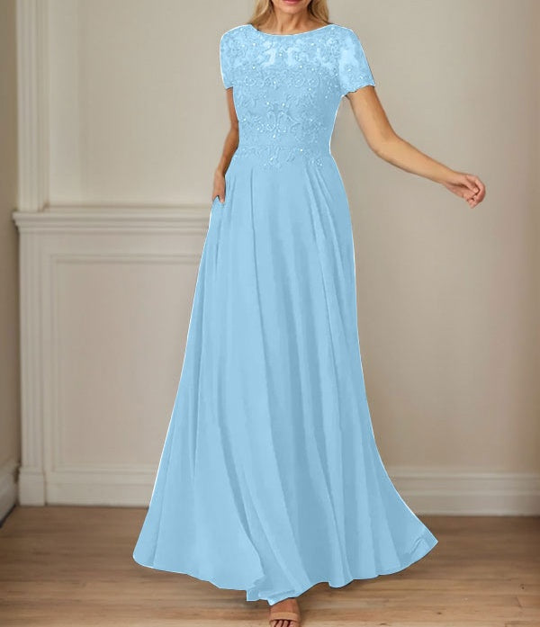 Dark Navy A-Line Boatneck Sequins Chiffon Dress