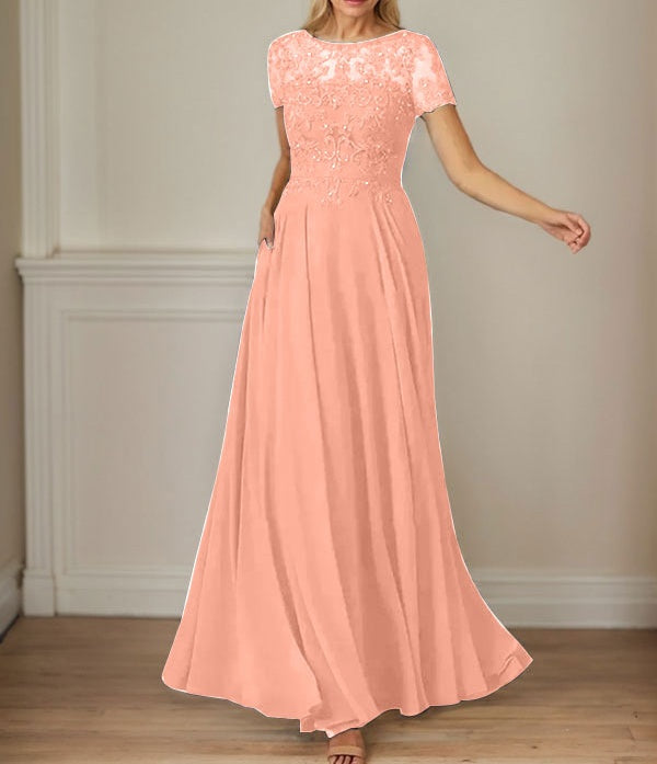 Dark Navy A-Line Boatneck Sequins Chiffon Dress