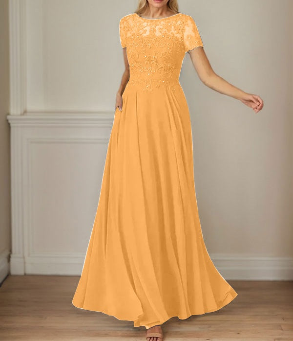 Dark Navy A-Line Boatneck Sequins Chiffon Dress