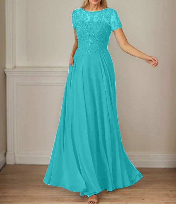 Dark Navy A-Line Boatneck Sequins Chiffon Dress