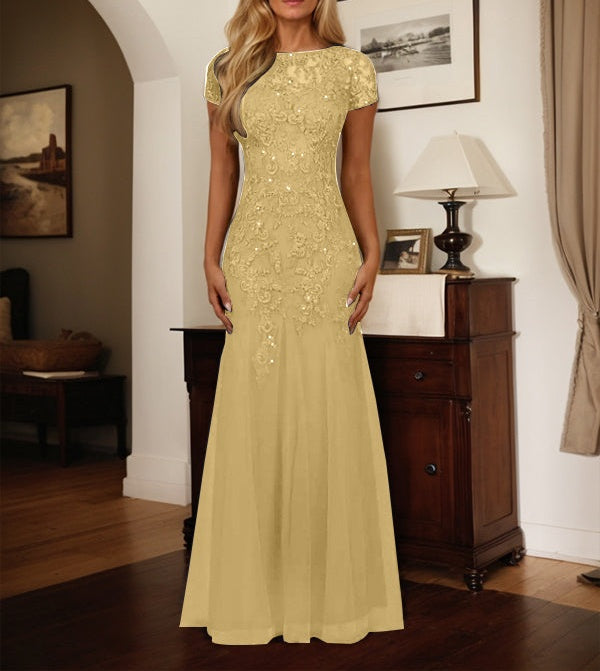 Dark Navy Mermaid Scoop Sequins Tulle Dress