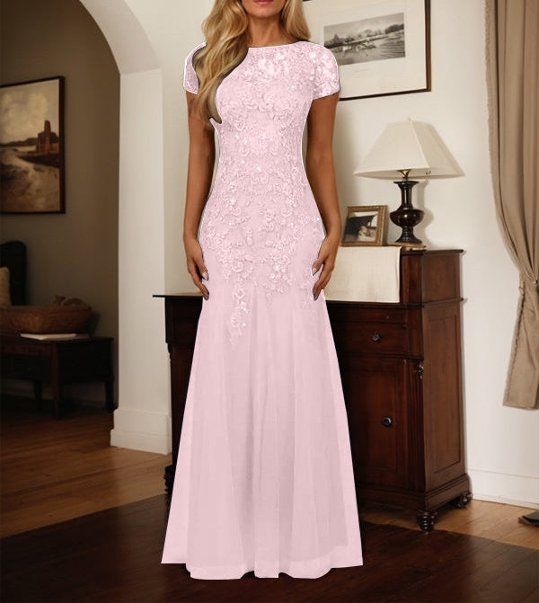 Dark Navy Mermaid Scoop Sequins Tulle Dress
