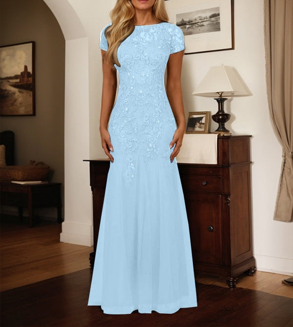 Dark Navy Mermaid Scoop Sequins Tulle Dress