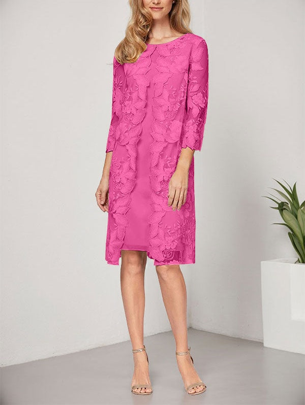 A-line Scoop Knee-Length Chiffon Lace Mother of the Bride Dress With Jacket
