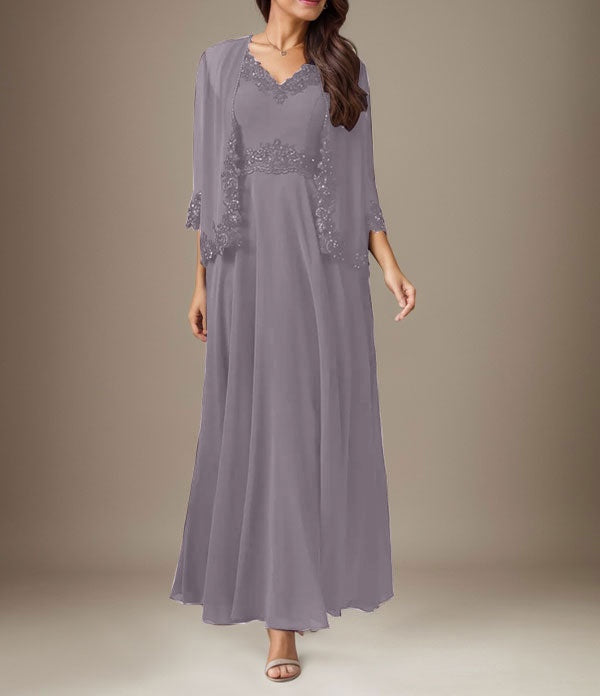 Plum A-Line Sequins Chiffon Dress