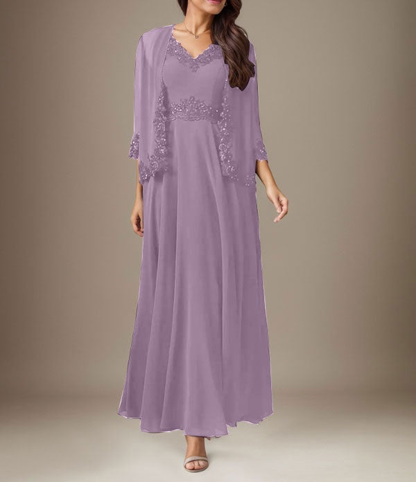Plum A-Line Sequins Chiffon Dress