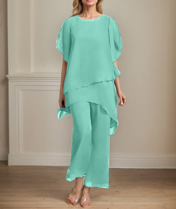 Separates Jumpsuit/Pantsuit Scoop Ankle-Length Chiffon Mother of the Bride Dress