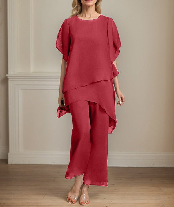 Separates Jumpsuit/Pantsuit Scoop Ankle-Length Chiffon Mother of the Bride Dress