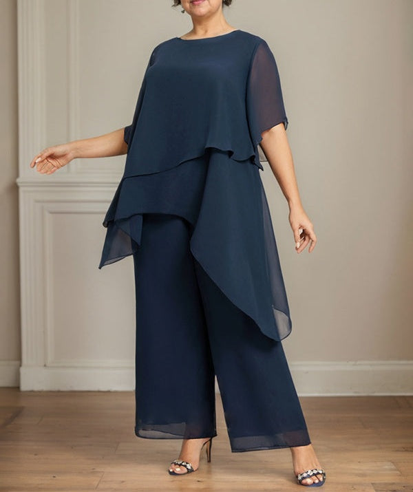 Separates Jumpsuit/Pantsuit Scoop Ankle-Length Chiffon Mother of the Bride Dress