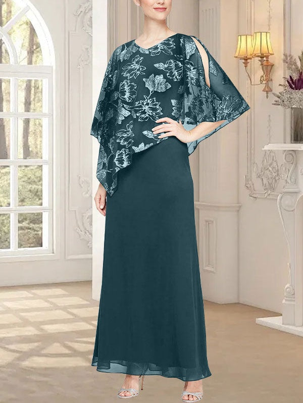 Long Glitter Mesh Dress with Novelty Asymmetric Overlay Bodice