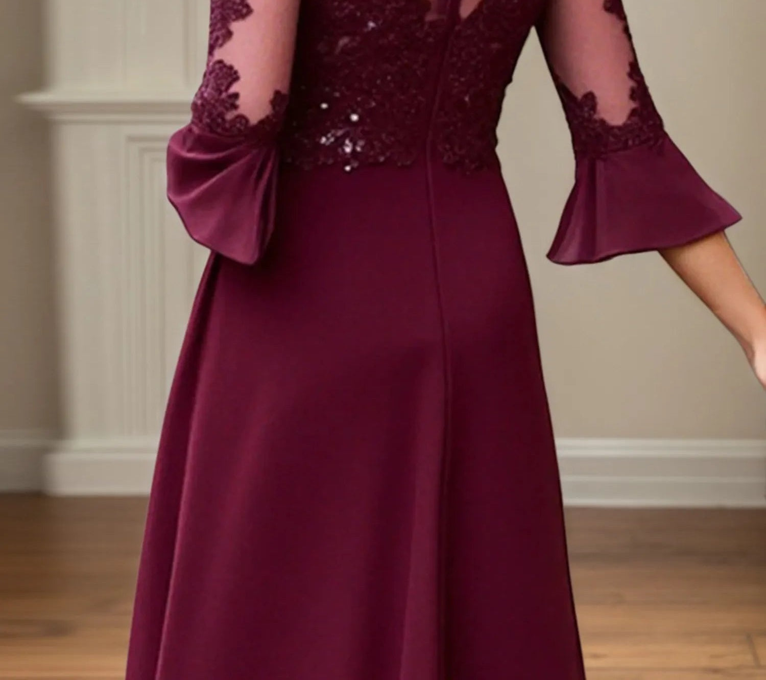 A Line Scoop Neck Applique Tea Length Mother of the Bride Dress