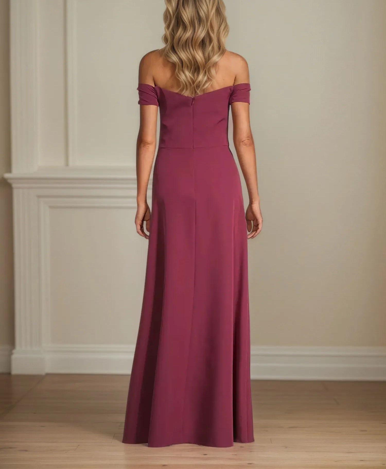 A Line Chiffon Off The Shoulder Appliques Floor Length Mother of the Bride Dress