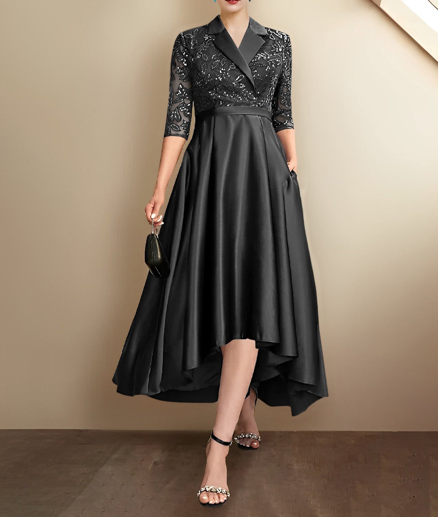 Sheath/Column V-Neck Tea-Length Mother of the Bride Dresses