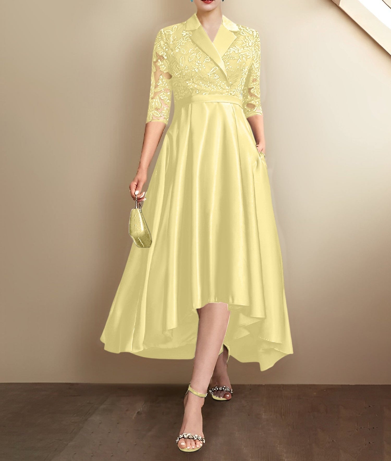 Sheath/Column V-Neck Tea-Length Mother of the Bride Dresses