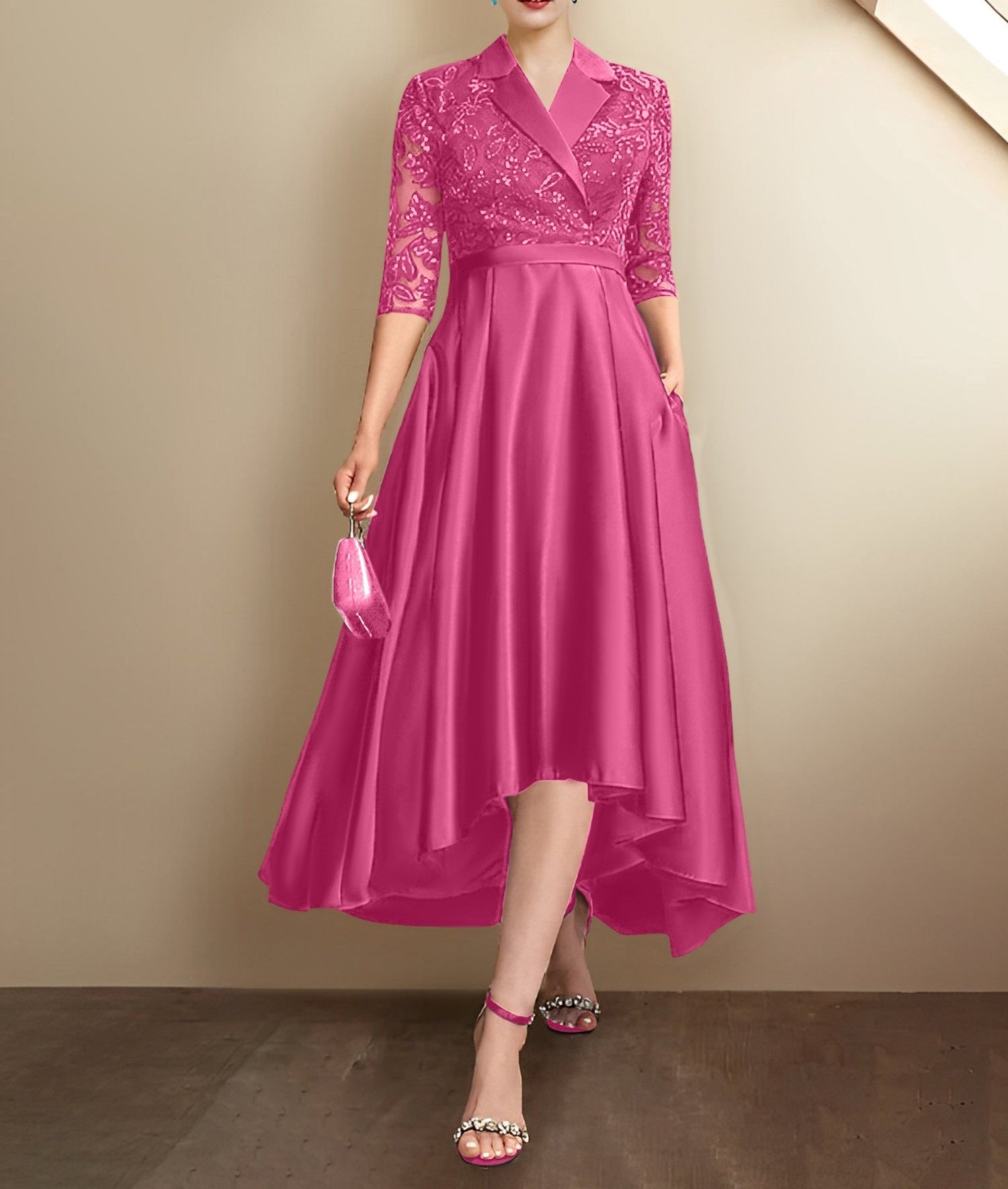 Sheath/Column V-Neck Tea-Length Mother of the Bride Dresses